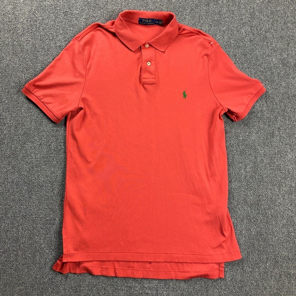 Polo Ralph Lauren Shirt Mens Large‎ Red Soft Golf 100% Cotton Green Pony Adults